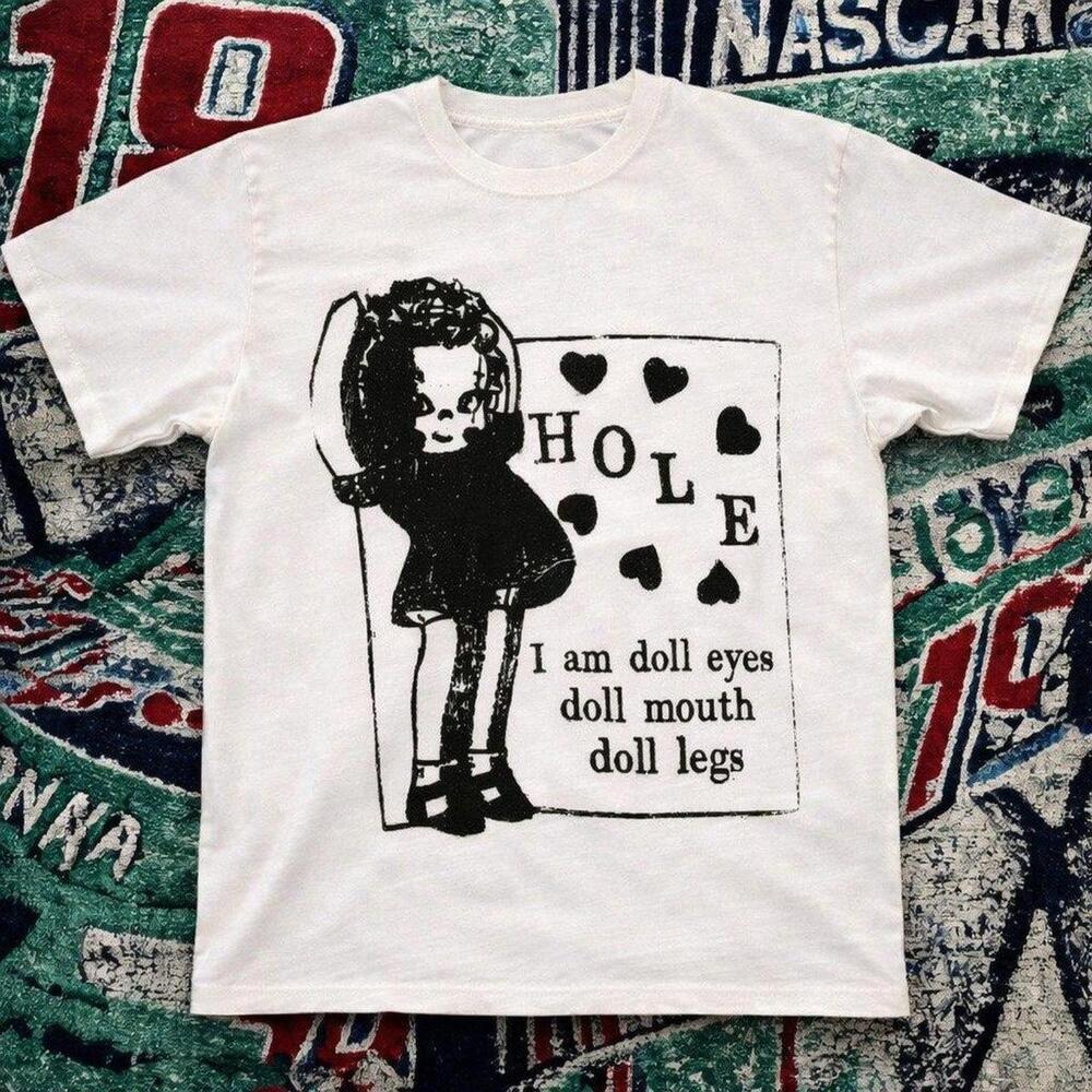 Y2K Creepy Doll Graphic Tee White Unisex.